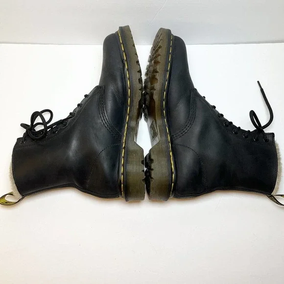 Dr Martens Boots Size 8 Black Leather 1460 Serena Faux Fur Lined Lace Up - Picture 11 of 14